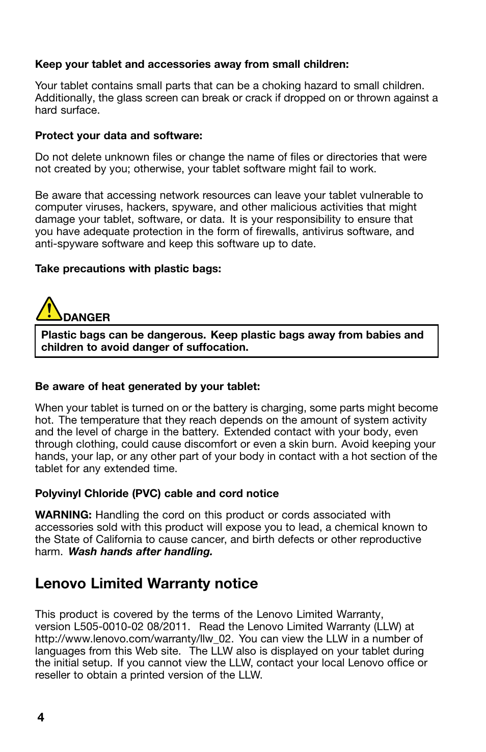 Lenovo limited warranty notice | Lenovo ThinkPad Tablet User Manual | Page 4 / 20