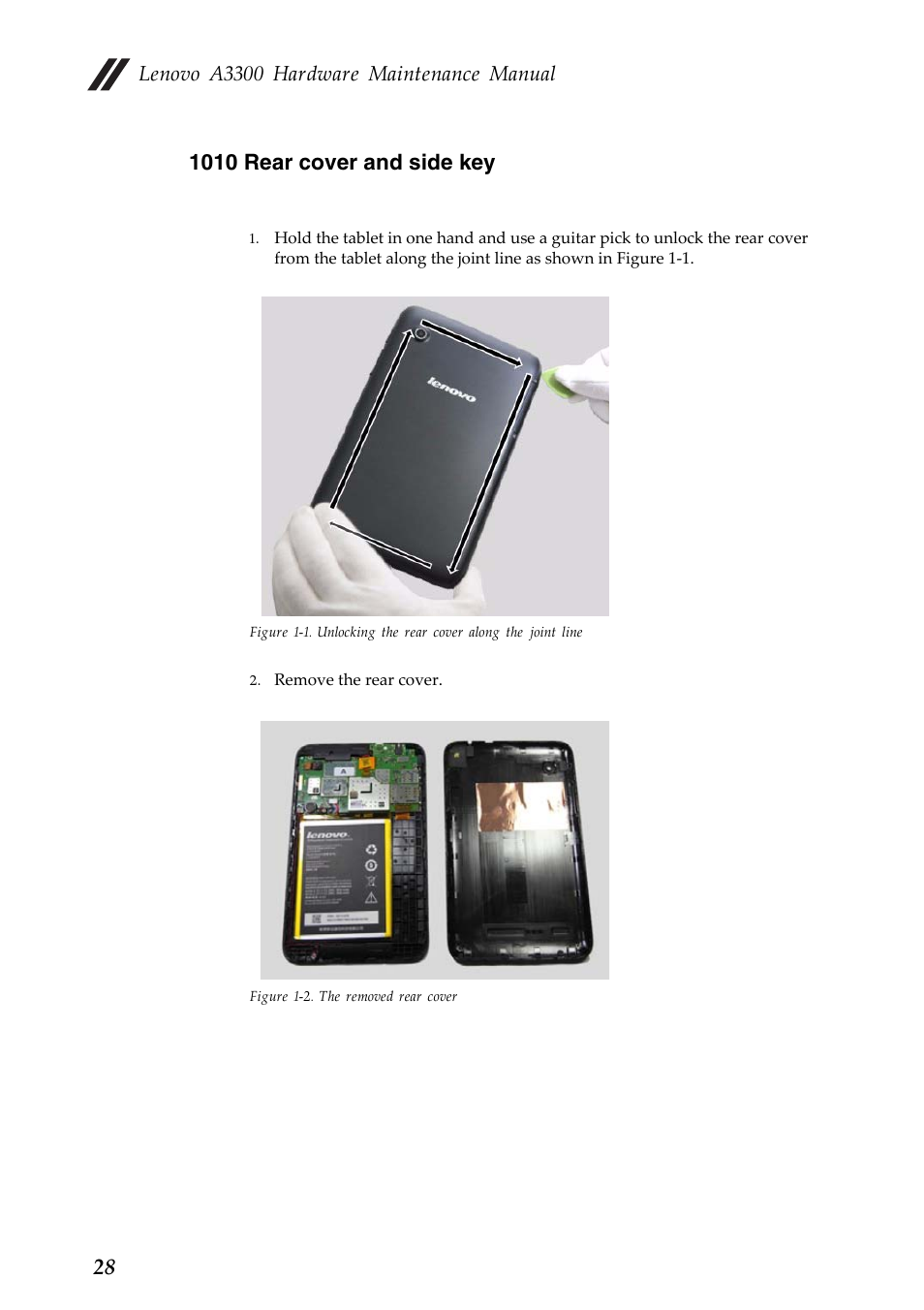 1010 rear cover and side key, Lenovo a3300 hardware maintenance manual | Lenovo A7 30 Tablet User Manual | Page 32 / 66