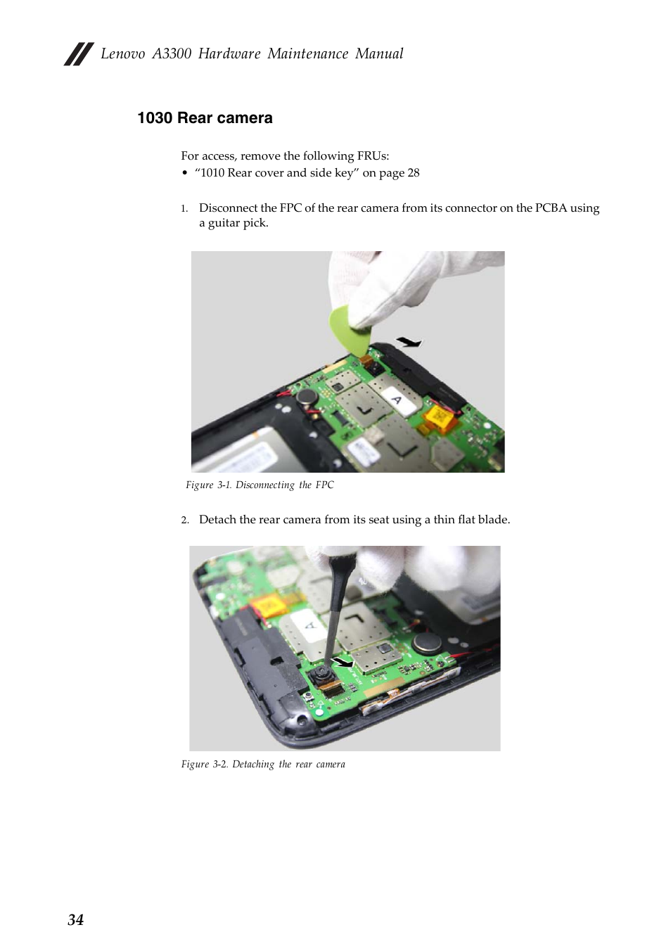 1030 rear camera, Lenovo a3300 hardware maintenance manual | Lenovo A7 30 Tablet User Manual | Page 38 / 66