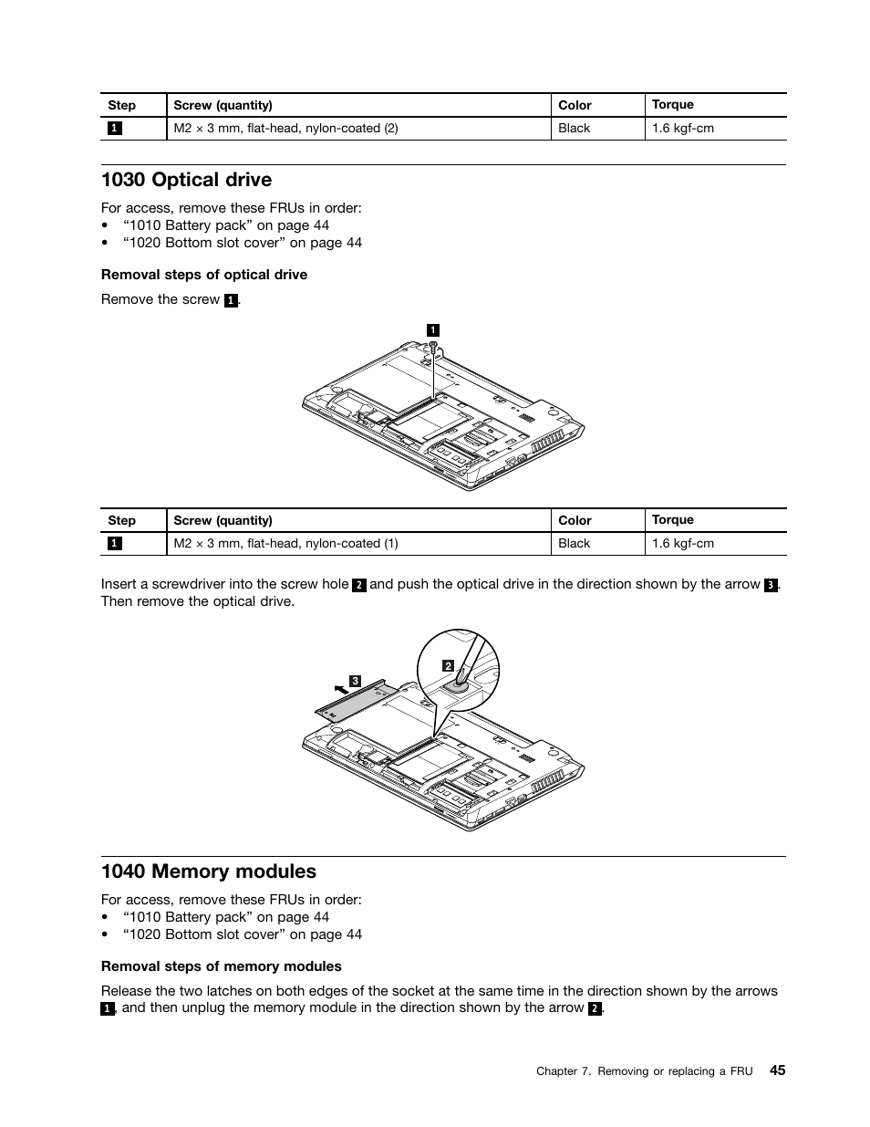 1030 optical drive, 1040 memory modules | Lenovo V480c Notebook User Manual | Page 51 / 114