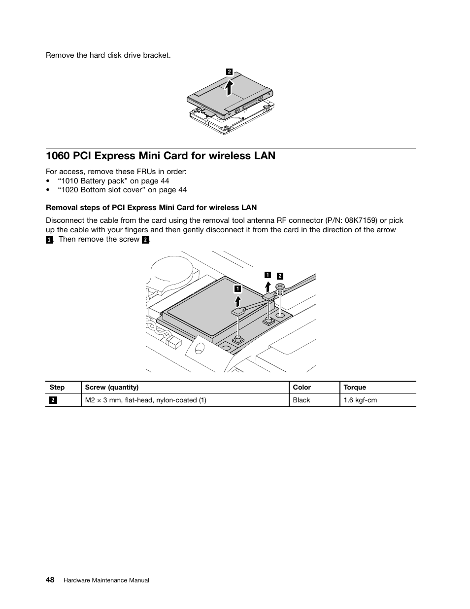 1060 pci express mini card for wireless lan | Lenovo V480c Notebook User Manual | Page 54 / 114
