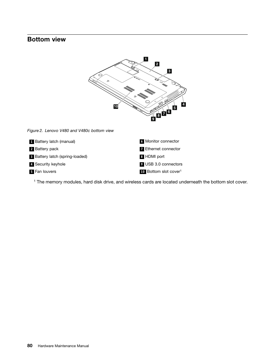 Bottom view | Lenovo V480c Notebook User Manual | Page 86 / 114