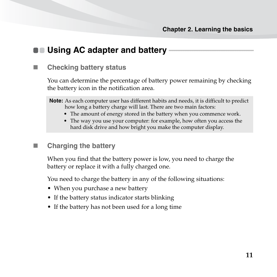 Using ac adapter and battery | Lenovo IdeaPad S10-3c User Manual | Page 25 / 128