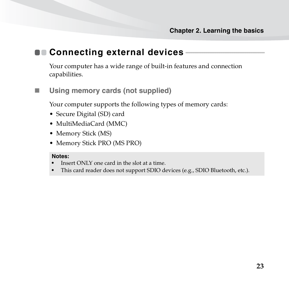 Connecting external devices | Lenovo IdeaPad S10-3c User Manual | Page 37 / 128