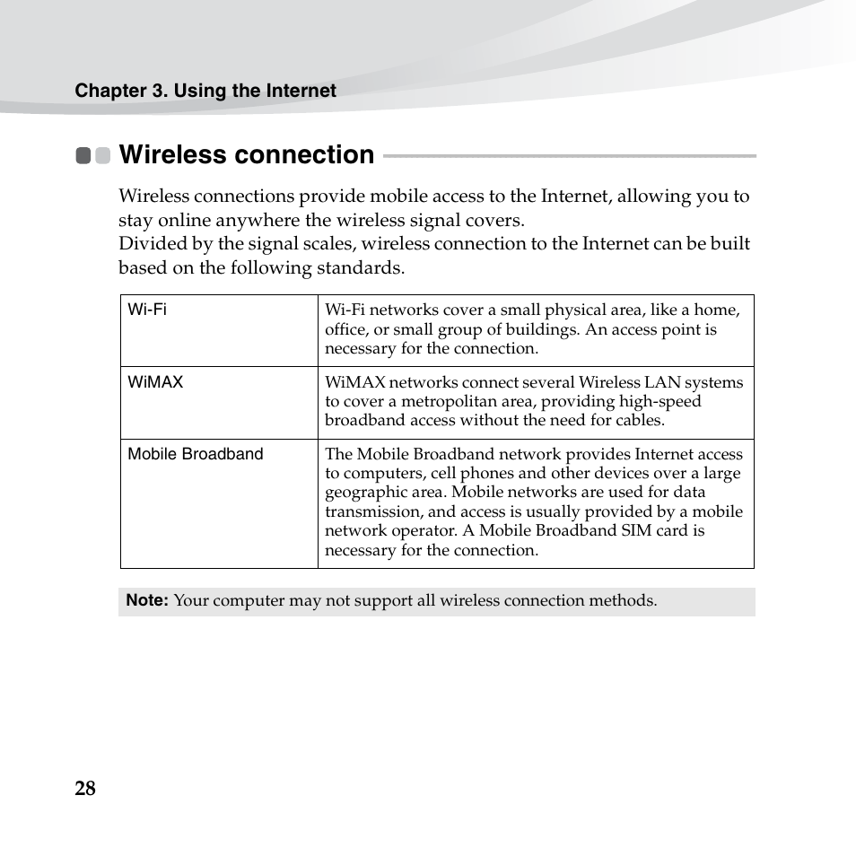 Wireless connection | Lenovo IdeaPad S10-3c User Manual | Page 42 / 128