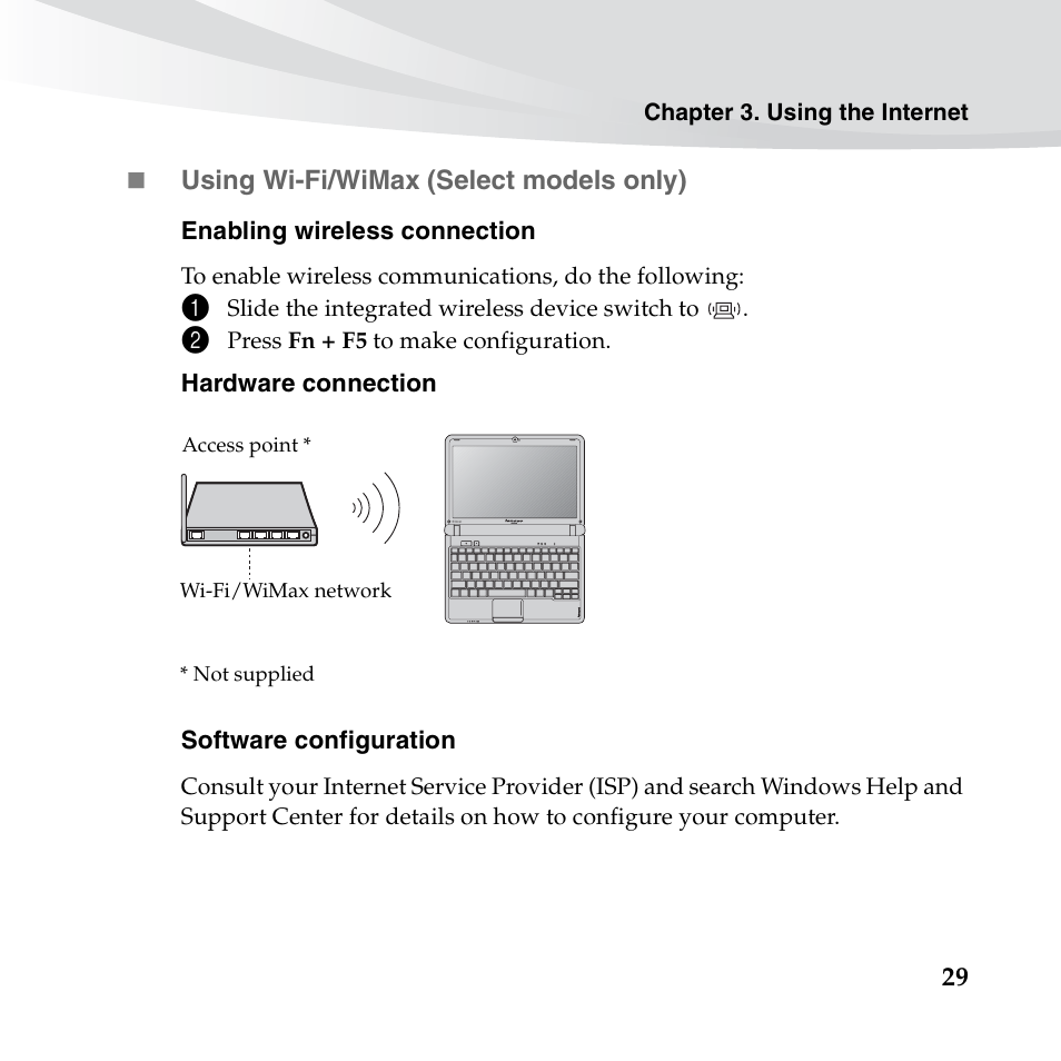 29  using wi-fi/wimax (select models only) | Lenovo IdeaPad S10-3c User Manual | Page 43 / 128