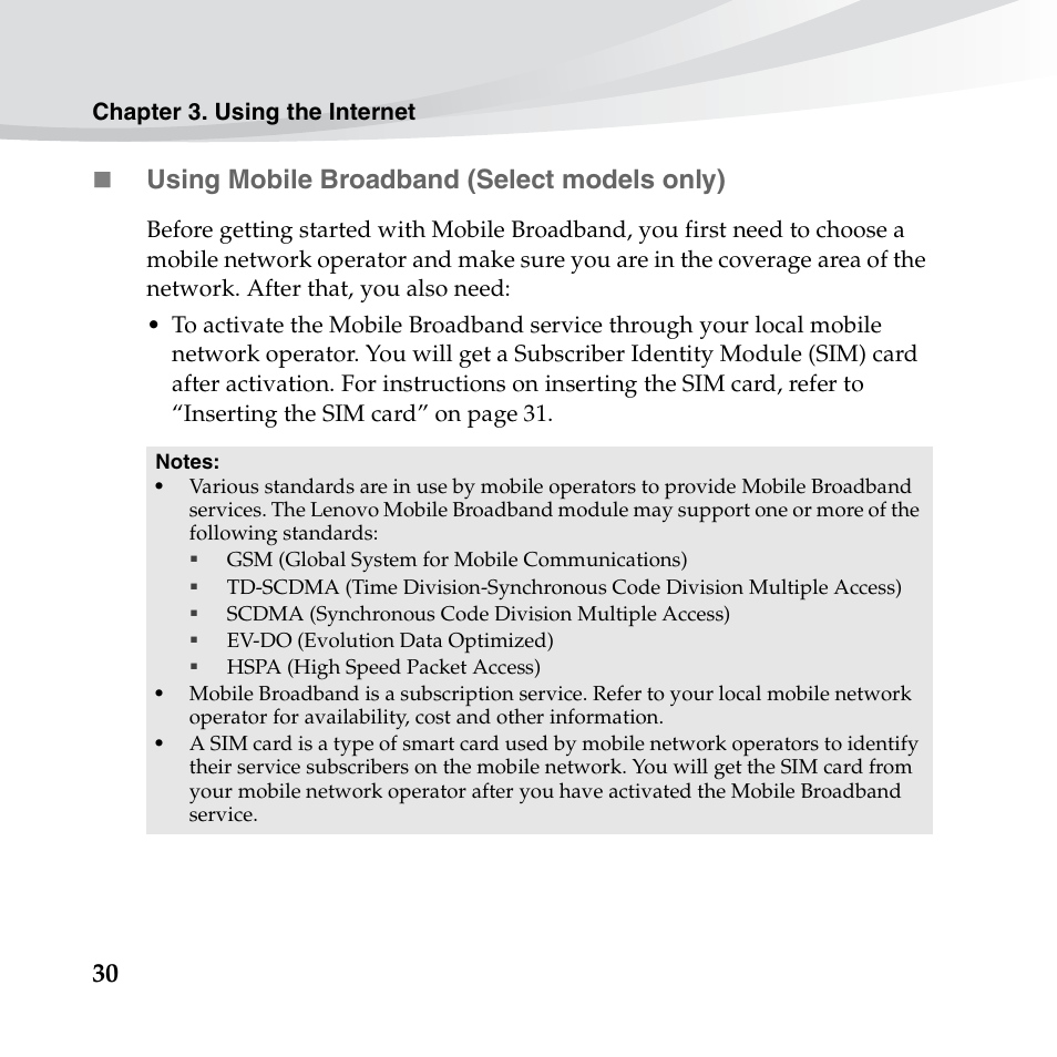 Using mobile broadband (select models only) | Lenovo IdeaPad S10-3c User Manual | Page 44 / 128