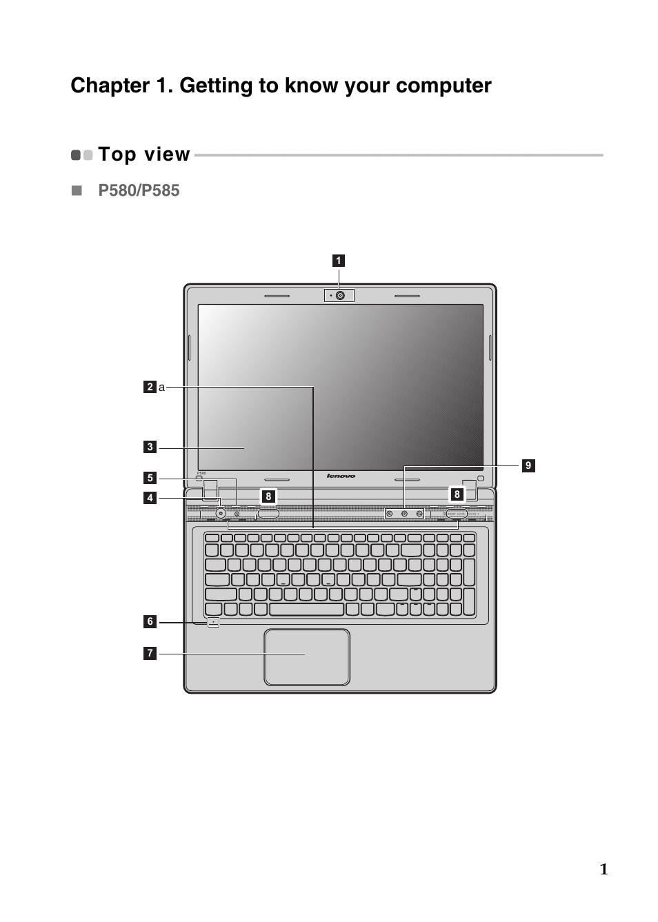Chapter 1. getting to know your computer, Top view, P580/p585 | Lenovo IdeaPad N586 User Manual | Page 5 / 49
