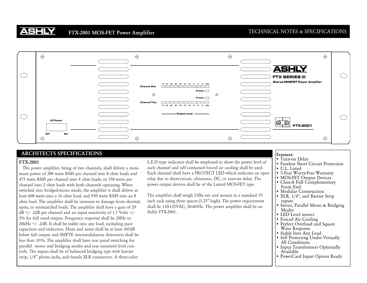 Ashly FTX FTX-2001 User Manual | 2 pages