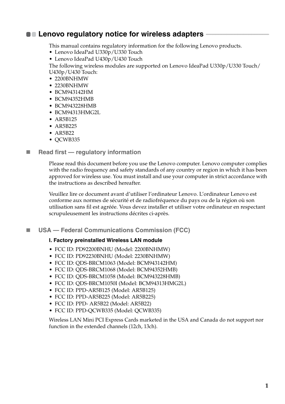 Lenovo IdeaPad U430p Notebook User Manual | 43 pages
