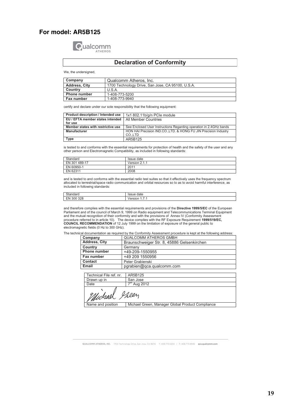 Declaration of conformity | Lenovo IdeaPad U430p Notebook User Manual | Page 20 / 43