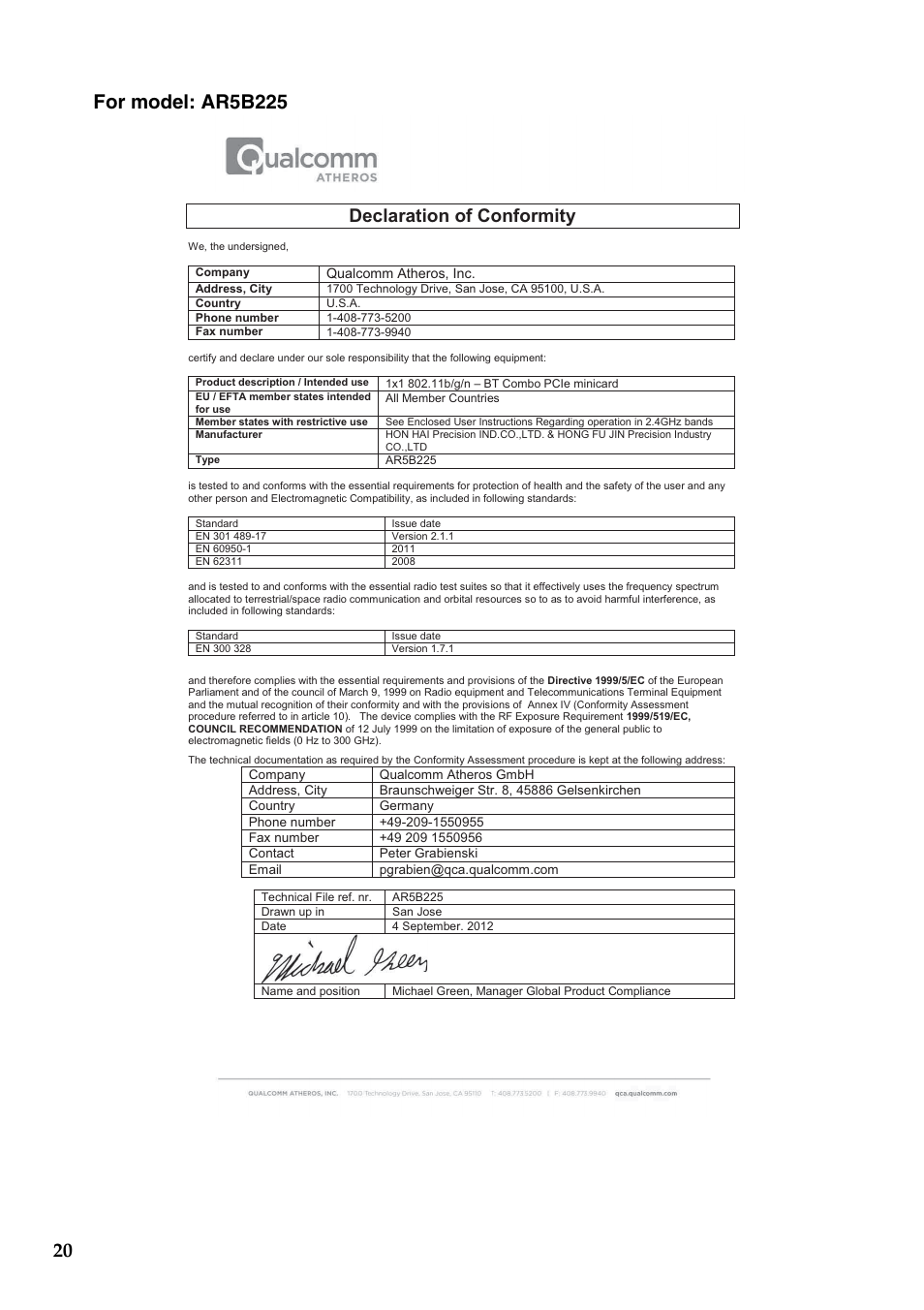 Declaration of conformity | Lenovo IdeaPad U430p Notebook User Manual | Page 21 / 43