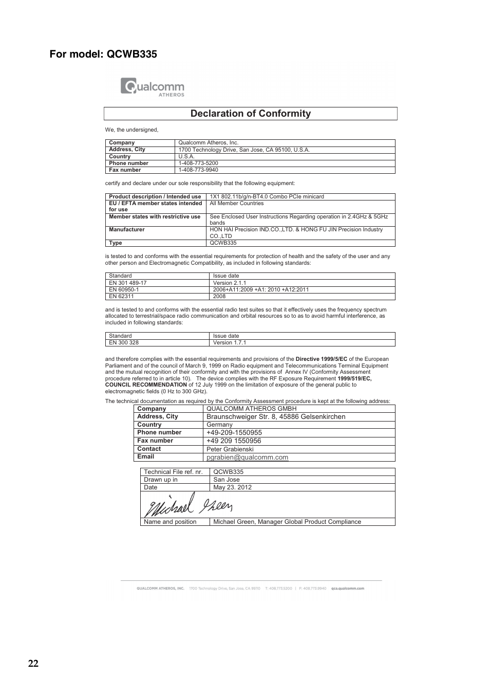 Declaration of conformity | Lenovo IdeaPad U430p Notebook User Manual | Page 23 / 43