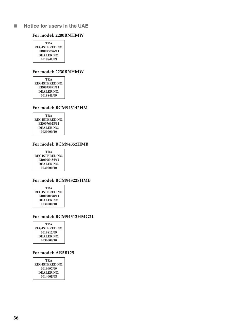 36  notice for users in the uae | Lenovo IdeaPad U430p Notebook User Manual | Page 34 / 43