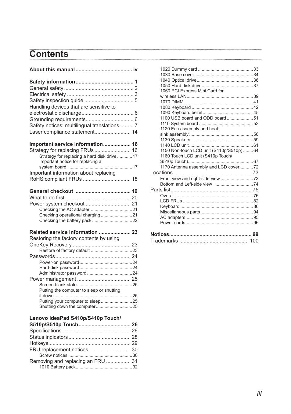 Lenovo IdeaPad S410p Notebook User Manual | Page 3 / 104