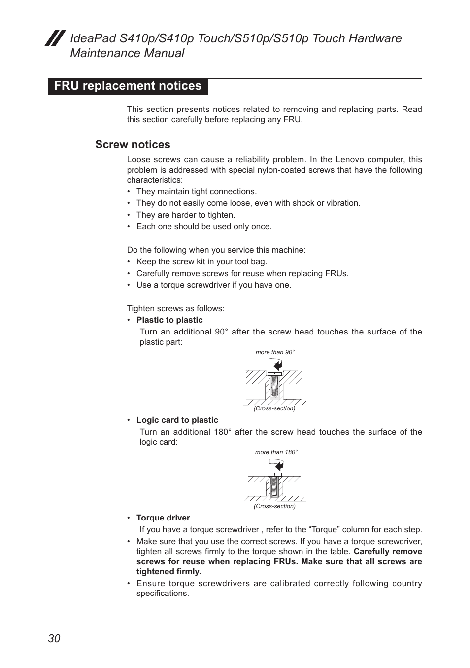 Fru replacement notices, Screw notices | Lenovo IdeaPad S410p Notebook User Manual | Page 34 / 104