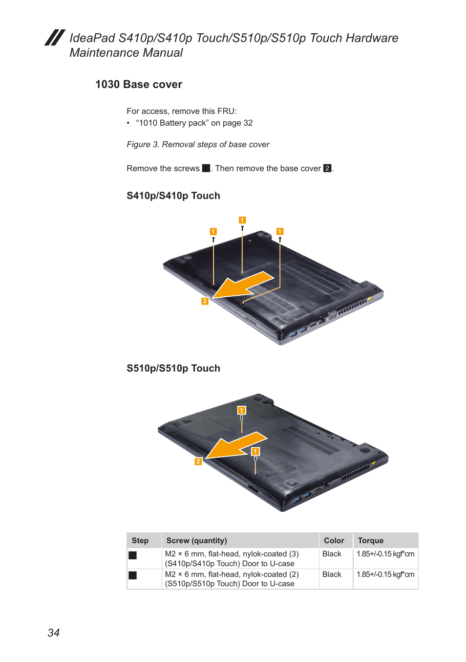 1030 base cover | Lenovo IdeaPad S410p Notebook User Manual | Page 38 / 104