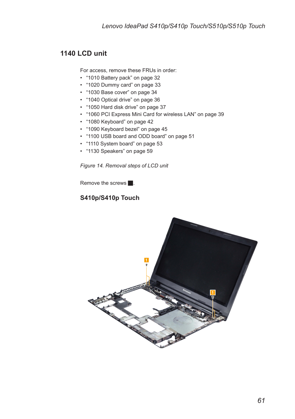 1140 lcd unit | Lenovo IdeaPad S410p Notebook User Manual | Page 65 / 104