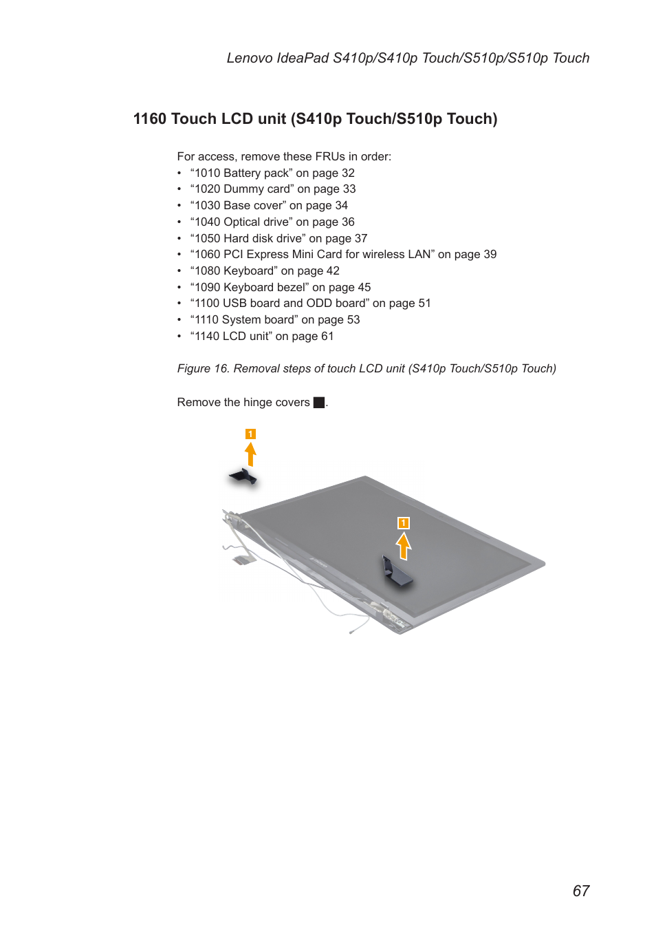 1160 touch lcd unit (s410p touch/s510p touch), 1160 touch lcd unit (s410p touch, S510p touch) | Lenovo IdeaPad S410p Notebook User Manual | Page 71 / 104