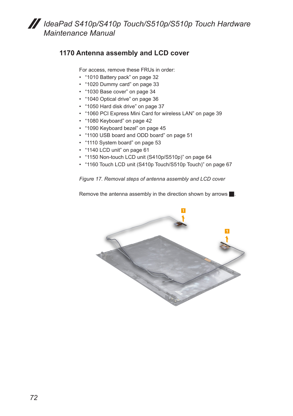 1170 antenna assembly and lcd cover | Lenovo IdeaPad S410p Notebook User Manual | Page 76 / 104