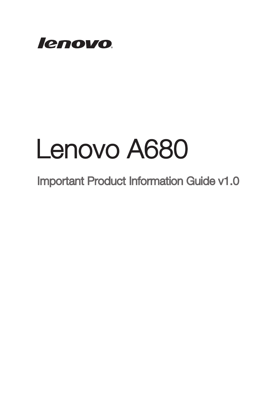 Lenovo A680 Smartphone User Manual | 21 pages