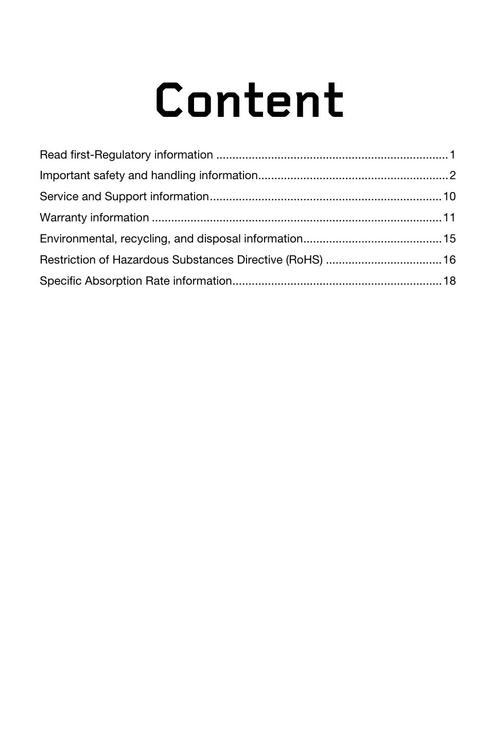 Content | Lenovo A680 Smartphone User Manual | Page 2 / 21