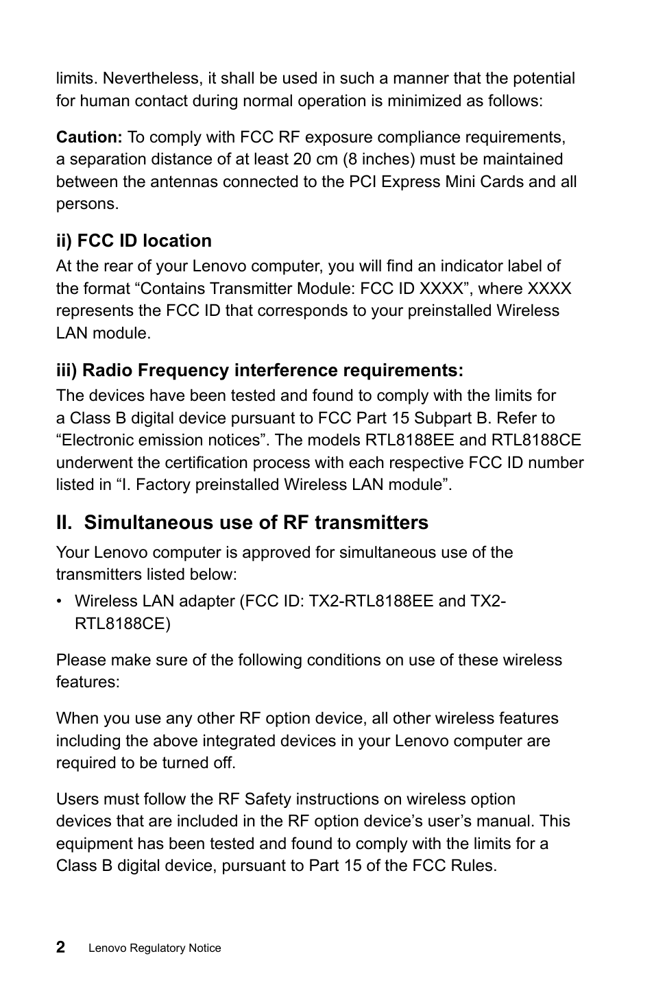 Ii. simultaneous use of rf transmitters | Lenovo C245 All-in-One User Manual | Page 3 / 23
