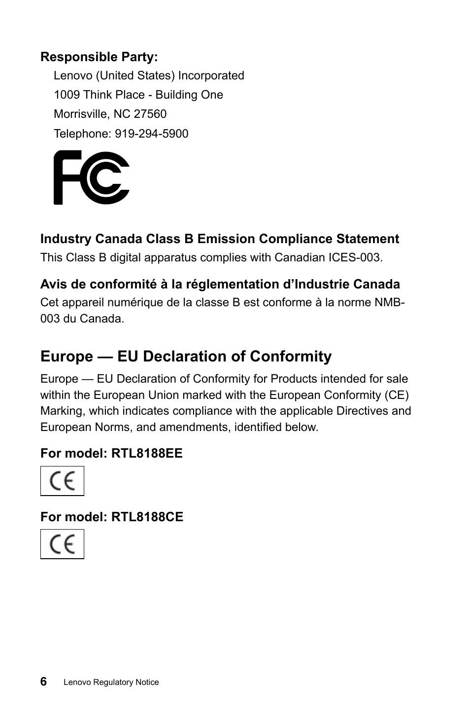 Europe — eu declaration of conformity | Lenovo C245 All-in-One User Manual | Page 7 / 23