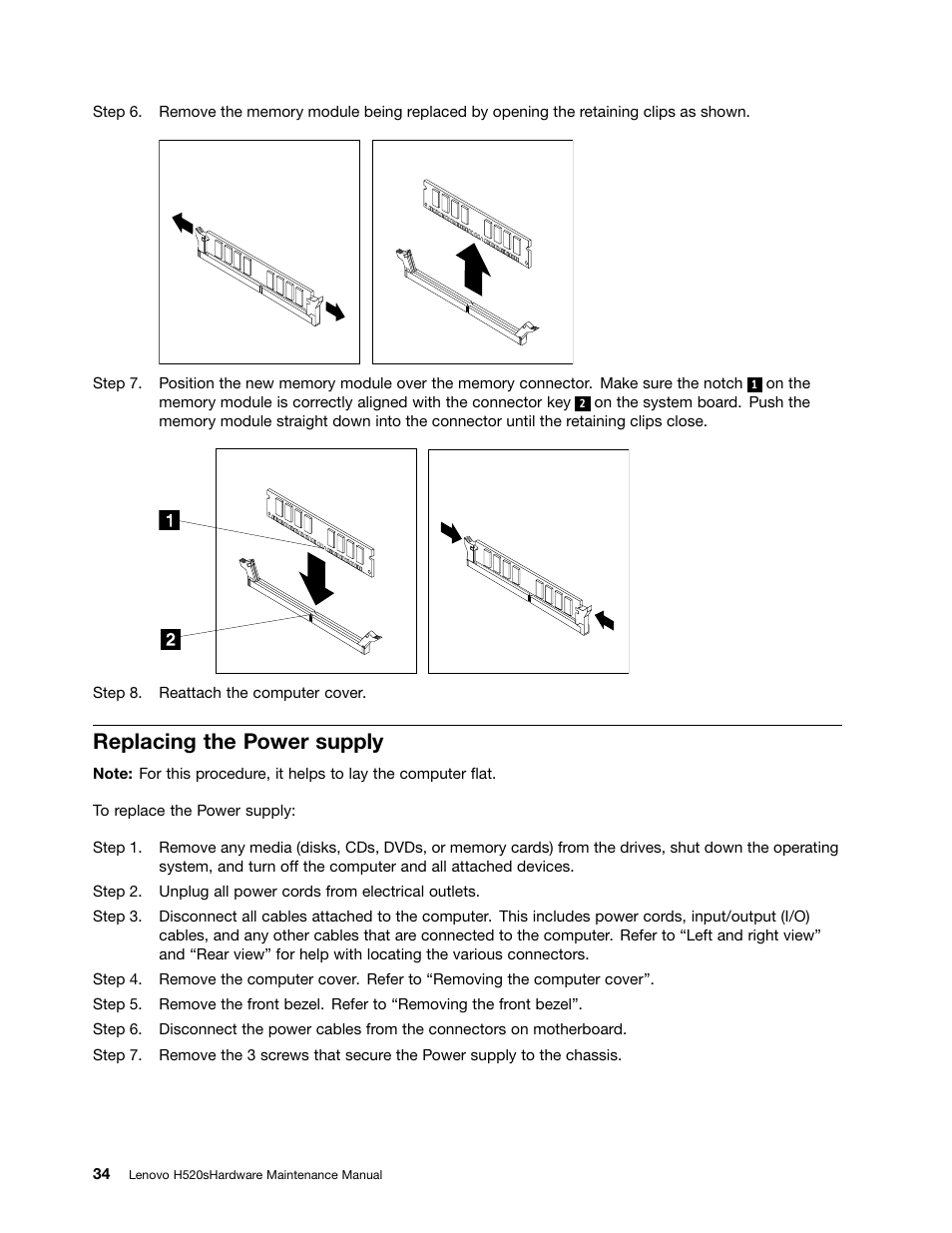 Replacing the power supply | Lenovo H520s Desktop User Manual | Page 40 / 59