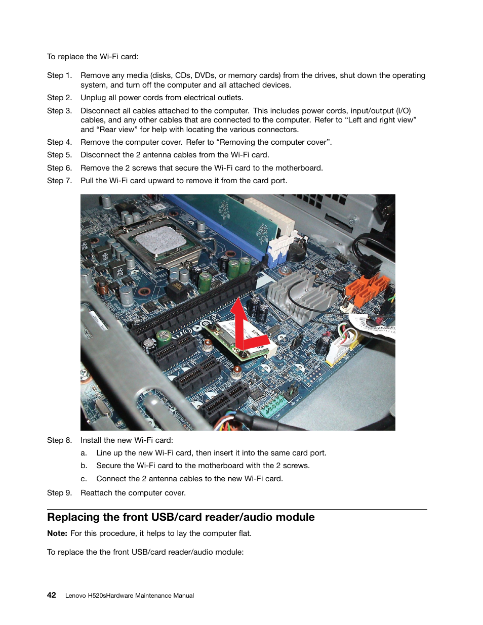 Replacing the front usb/card reader/audio module | Lenovo H520s Desktop User Manual | Page 48 / 59