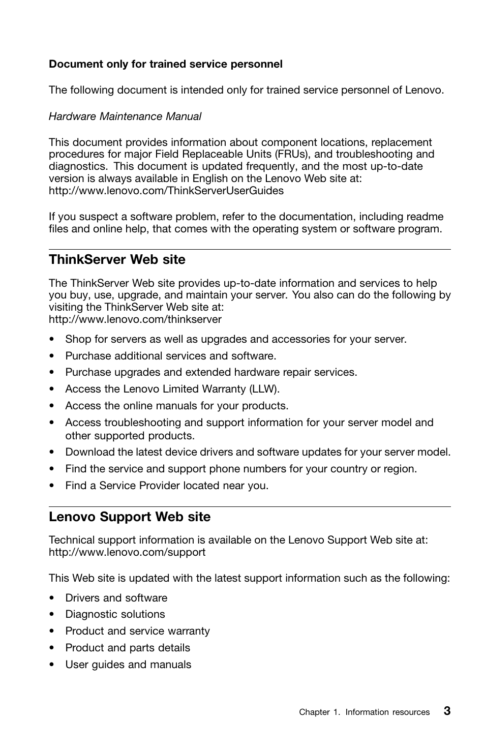 Thinkserver web site, Lenovo support web site | Lenovo ThinkServer TS430 User Manual | Page 11 / 36
