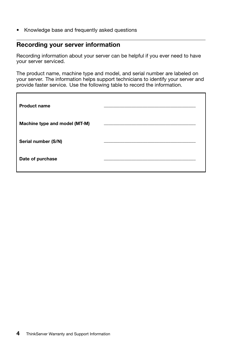 Recording your server information | Lenovo ThinkServer TS430 User Manual | Page 12 / 36