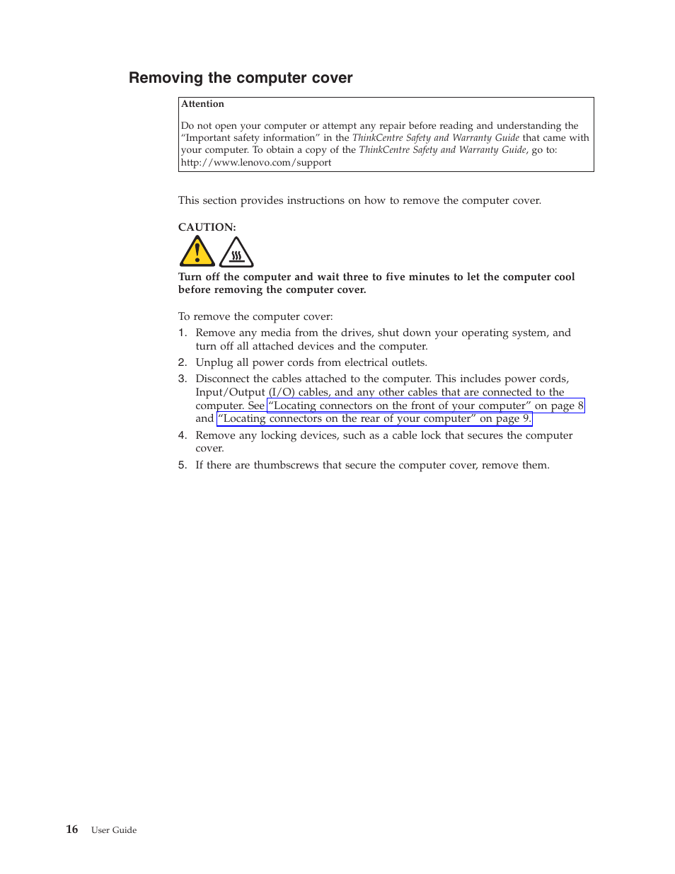 Removing the computer cover | Lenovo ThinkCentre A62 User Manual | Page 24 / 92