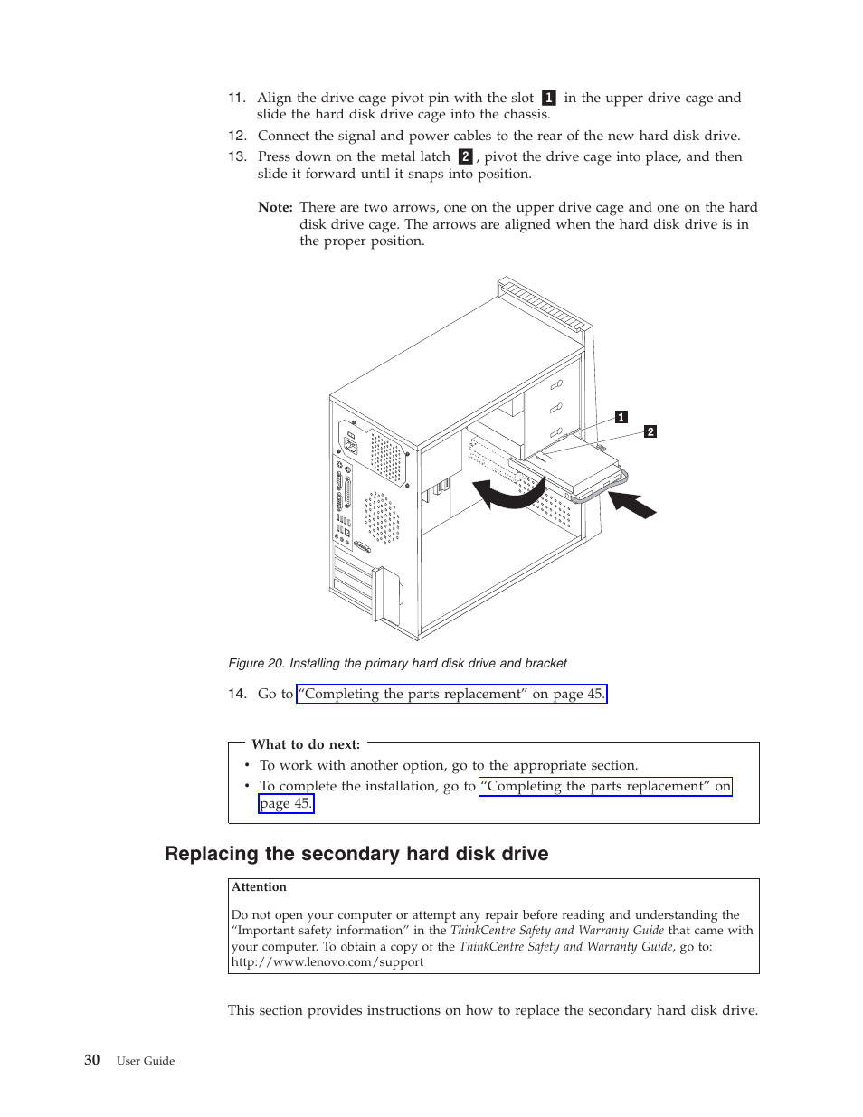 Replacing the secondary hard disk drive | Lenovo ThinkCentre A62 User Manual | Page 38 / 92