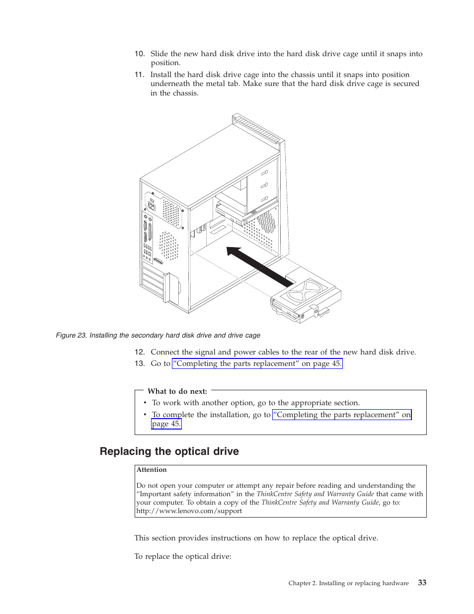 Replacing the optical drive | Lenovo ThinkCentre A62 User Manual | Page 41 / 92