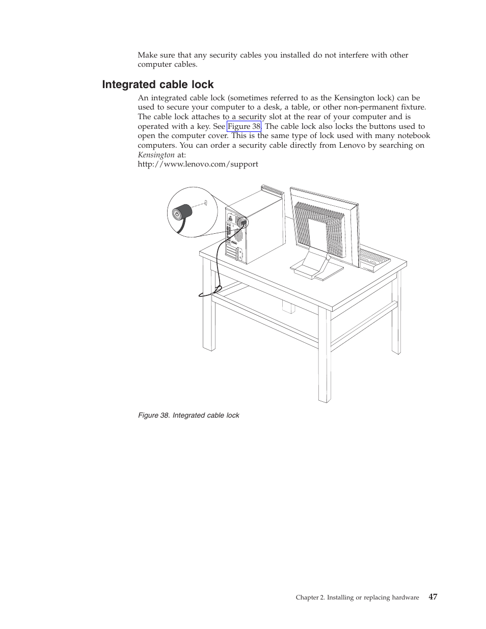 Integrated cable lock | Lenovo ThinkCentre A62 User Manual | Page 55 / 92