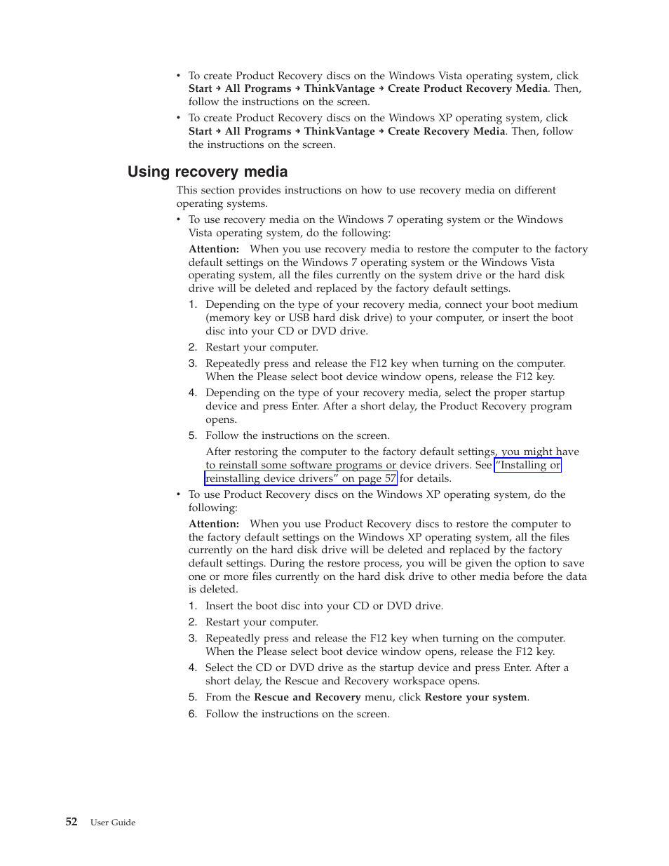 Using recovery media | Lenovo ThinkCentre A62 User Manual | Page 60 / 92