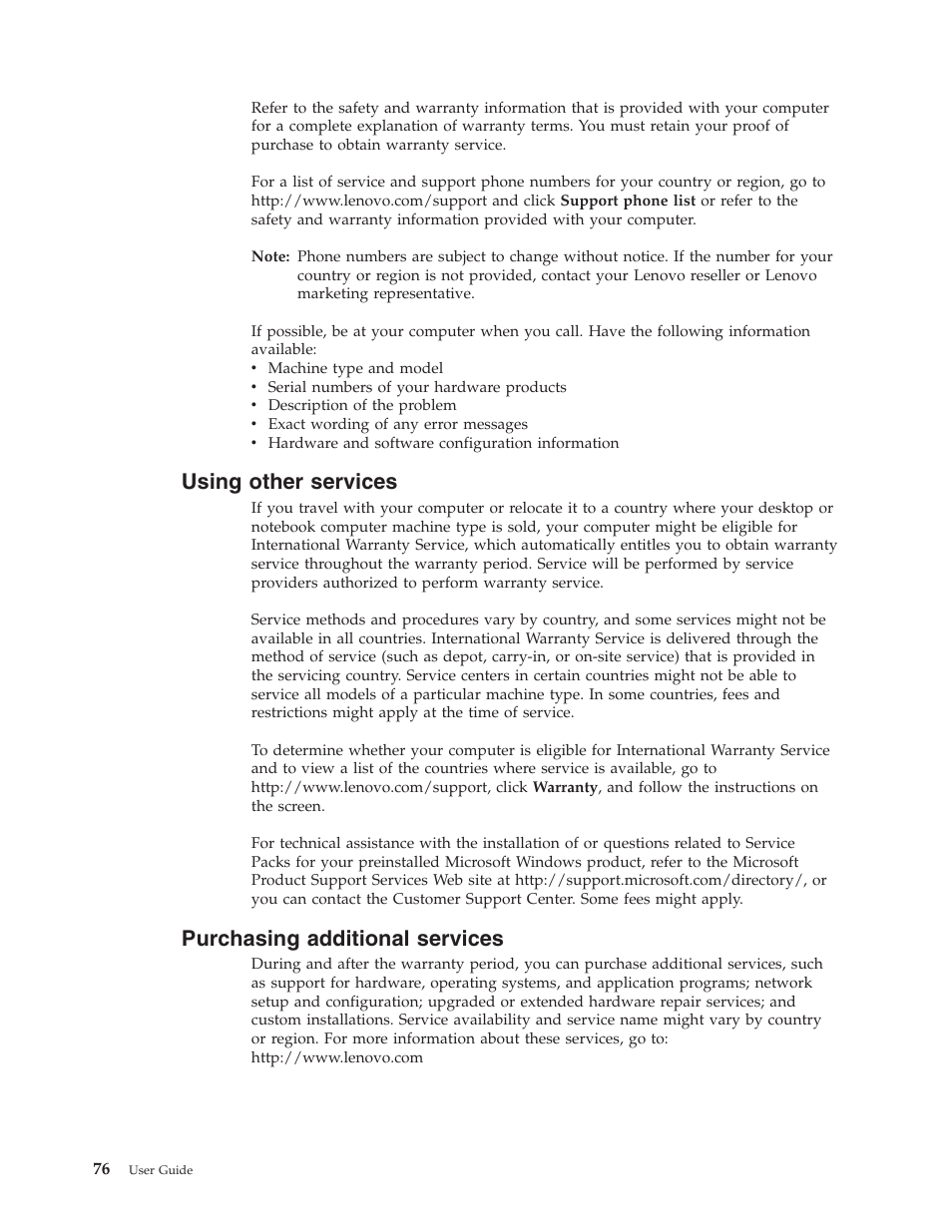 Using other services, Purchasing additional services | Lenovo ThinkCentre A62 User Manual | Page 84 / 92