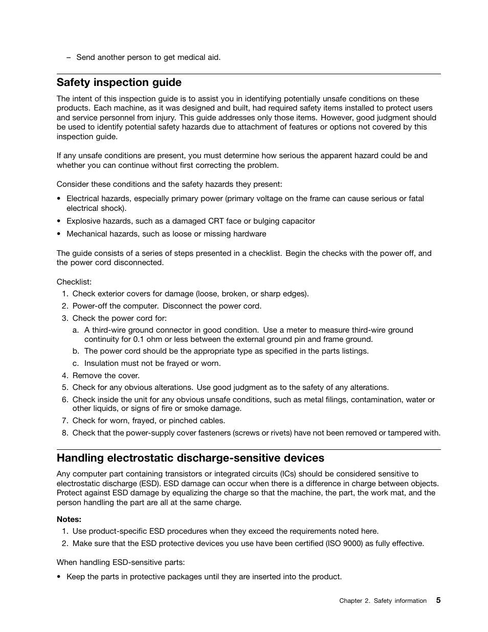 Safety inspection guide, Handling electrostatic discharge-sensitive devices | Lenovo IdeaCentre B550 All-in-One User Manual | Page 11 / 69