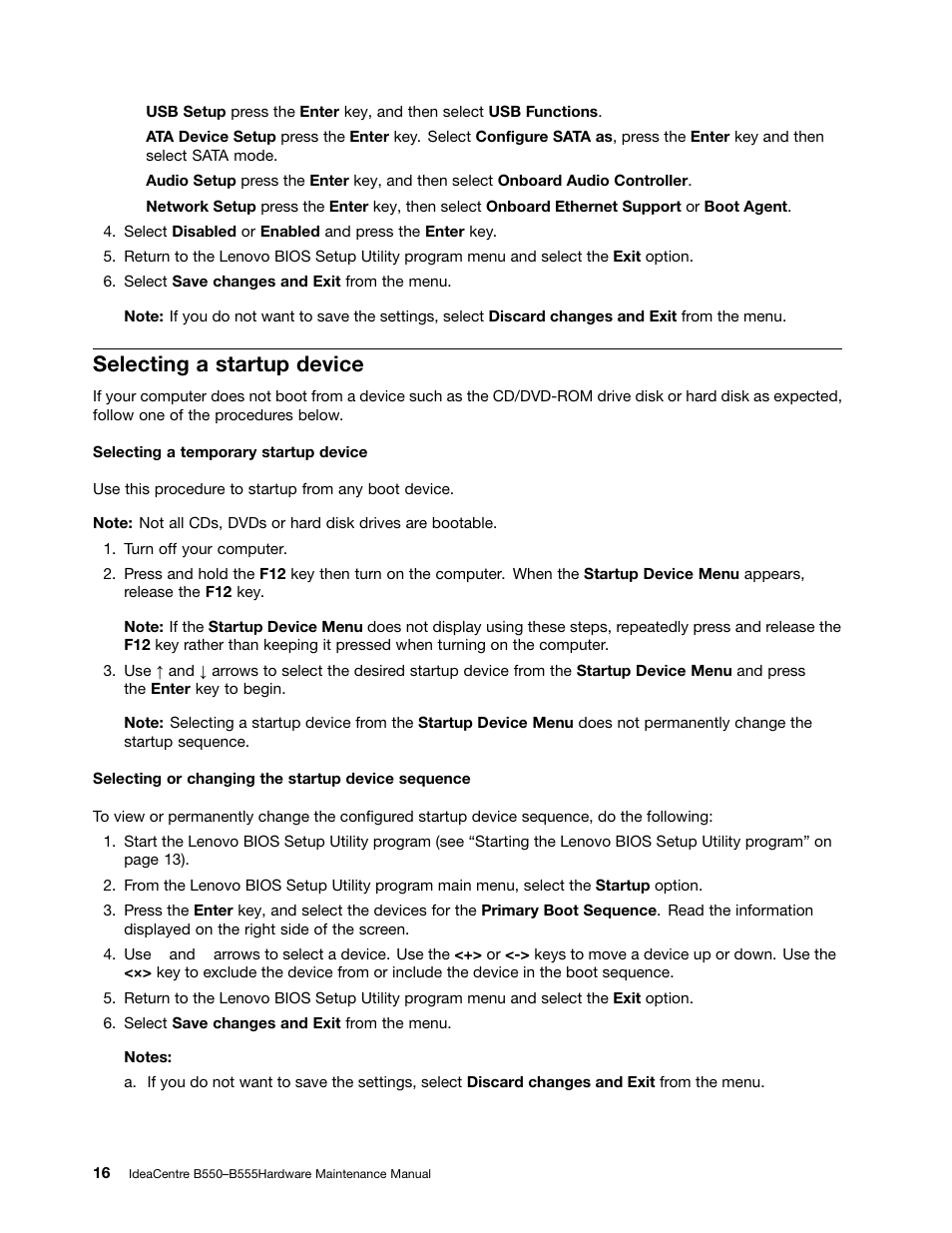 Selecting a startup device | Lenovo IdeaCentre B550 All-in-One User Manual | Page 22 / 69