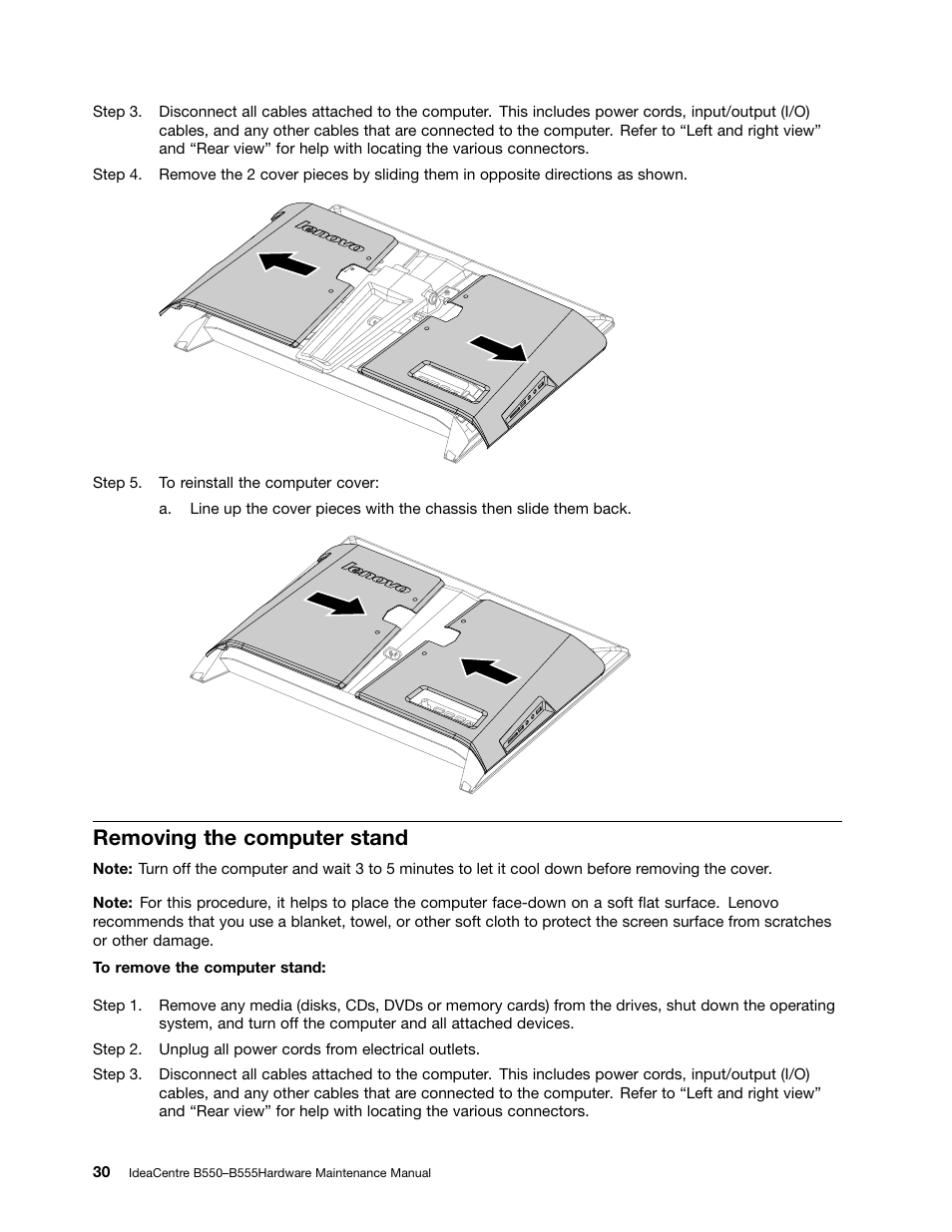 Removing the computer stand | Lenovo IdeaCentre B550 All-in-One User Manual | Page 36 / 69