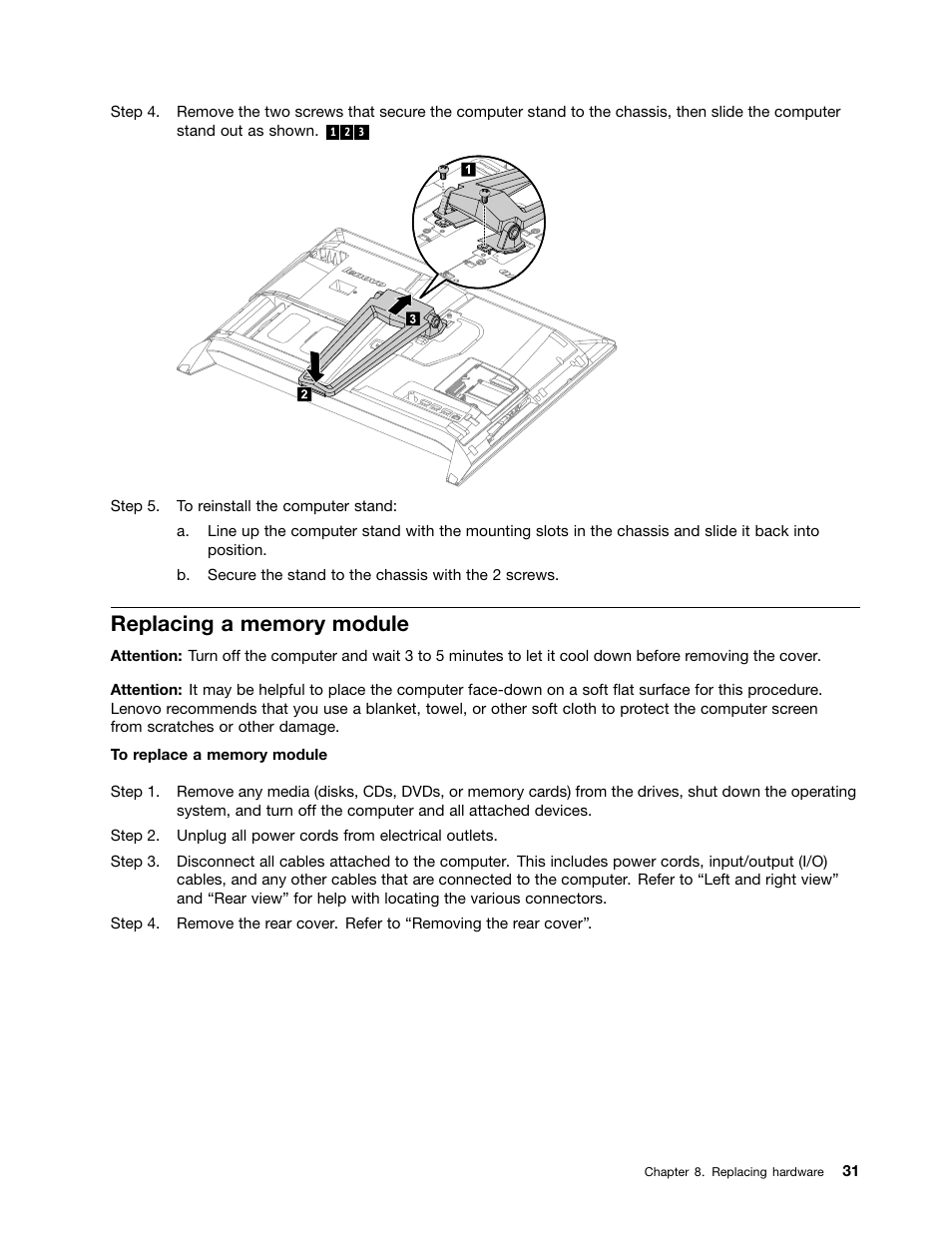 Replacing a memory module | Lenovo IdeaCentre B550 All-in-One User Manual | Page 37 / 69