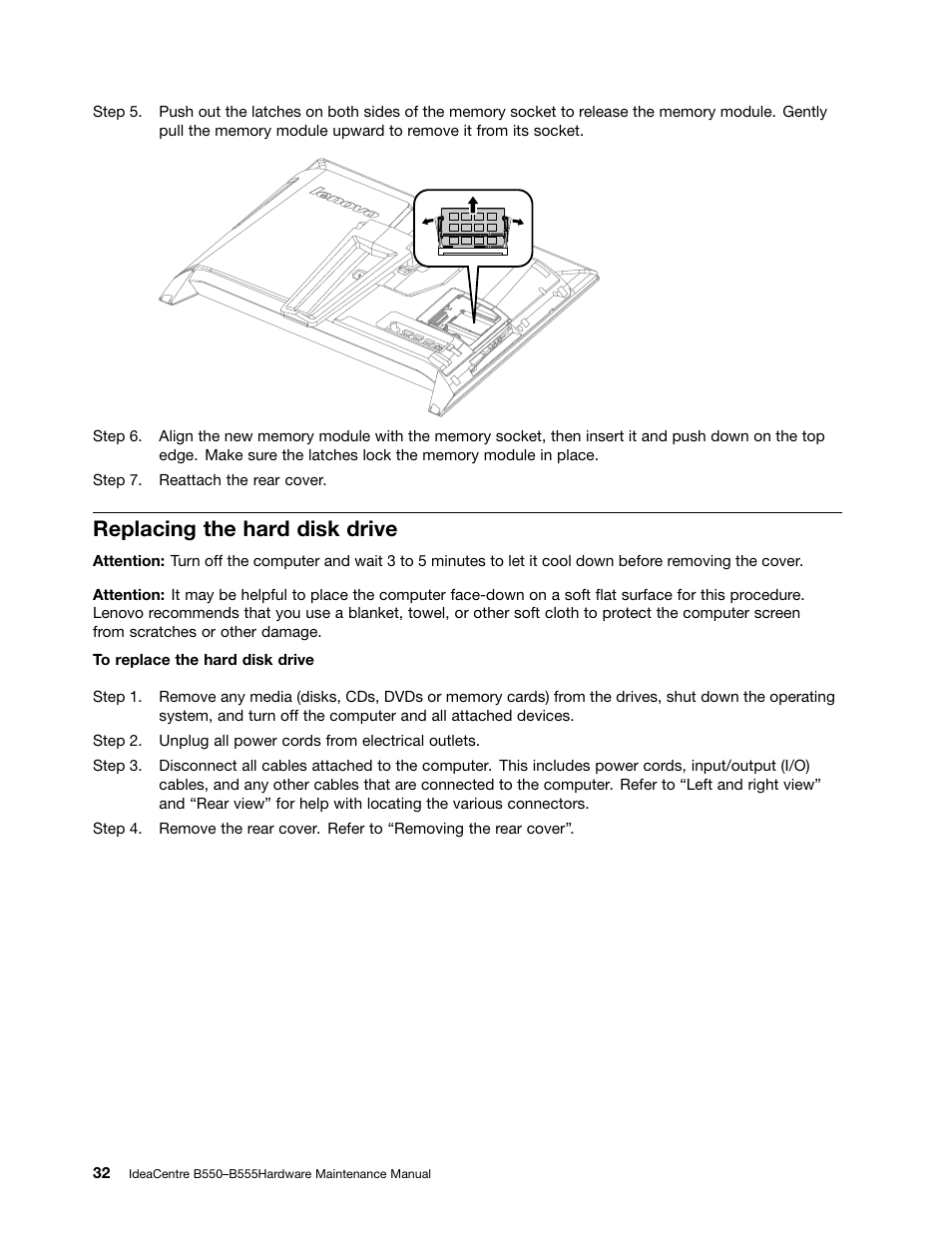 Replacing the hard disk drive | Lenovo IdeaCentre B550 All-in-One User Manual | Page 38 / 69