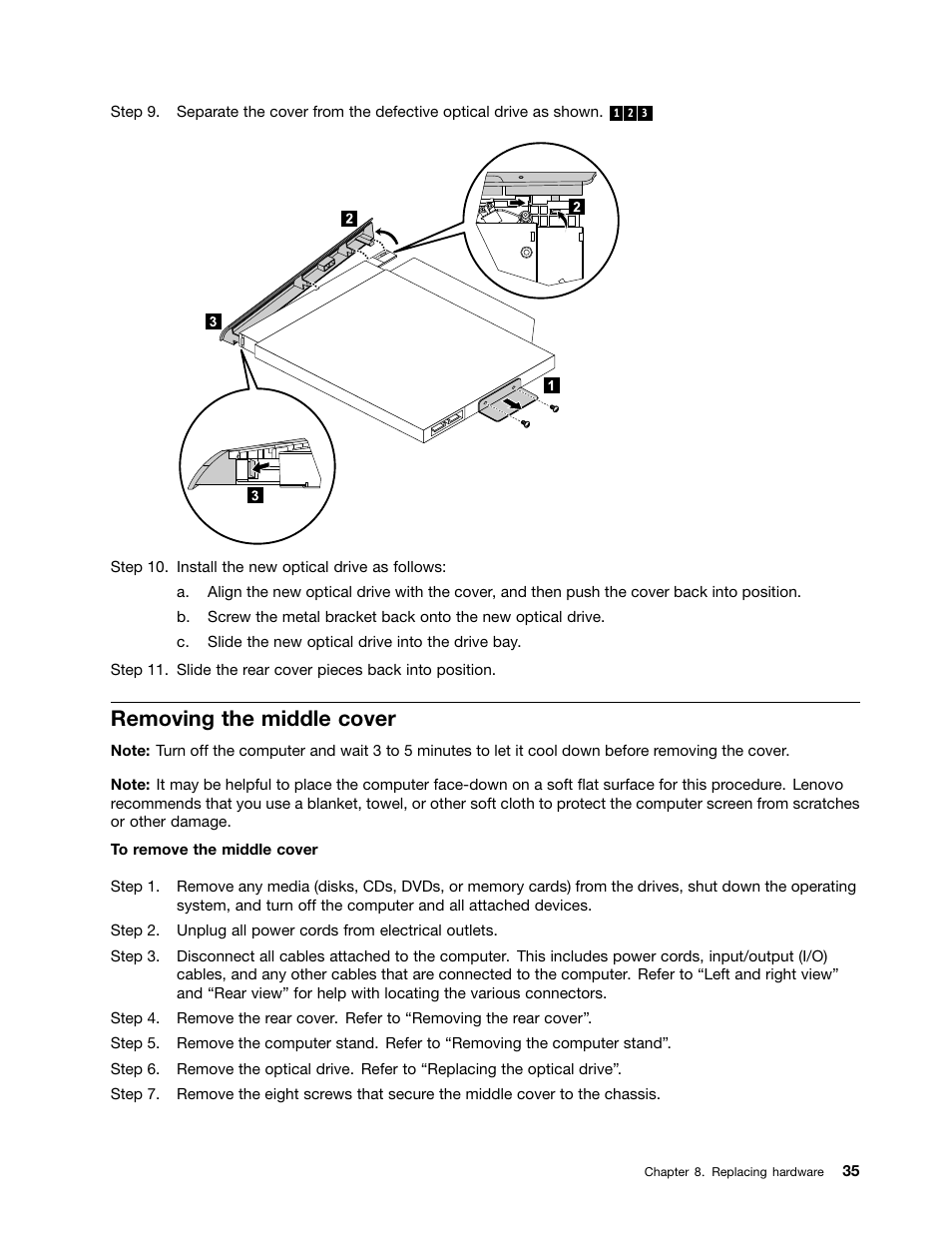 Removing the middle cover | Lenovo IdeaCentre B550 All-in-One User Manual | Page 41 / 69