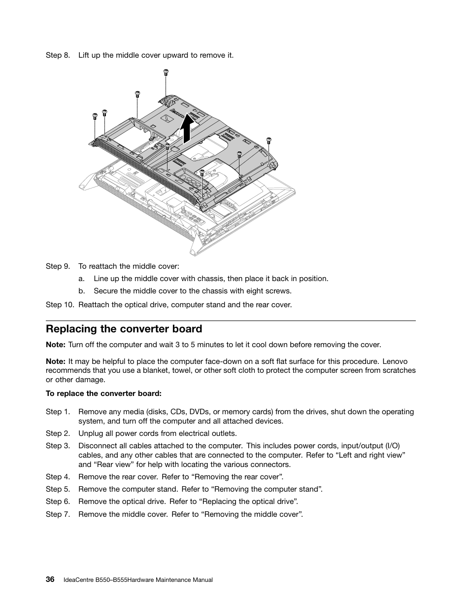 Replacing the converter board | Lenovo IdeaCentre B550 All-in-One User Manual | Page 42 / 69