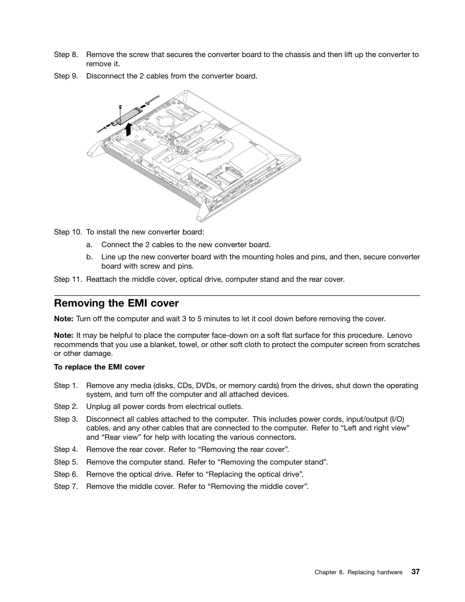 Removing the emi cover | Lenovo IdeaCentre B550 All-in-One User Manual | Page 43 / 69