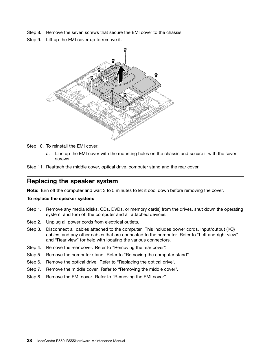 Replacing the speaker system | Lenovo IdeaCentre B550 All-in-One User Manual | Page 44 / 69