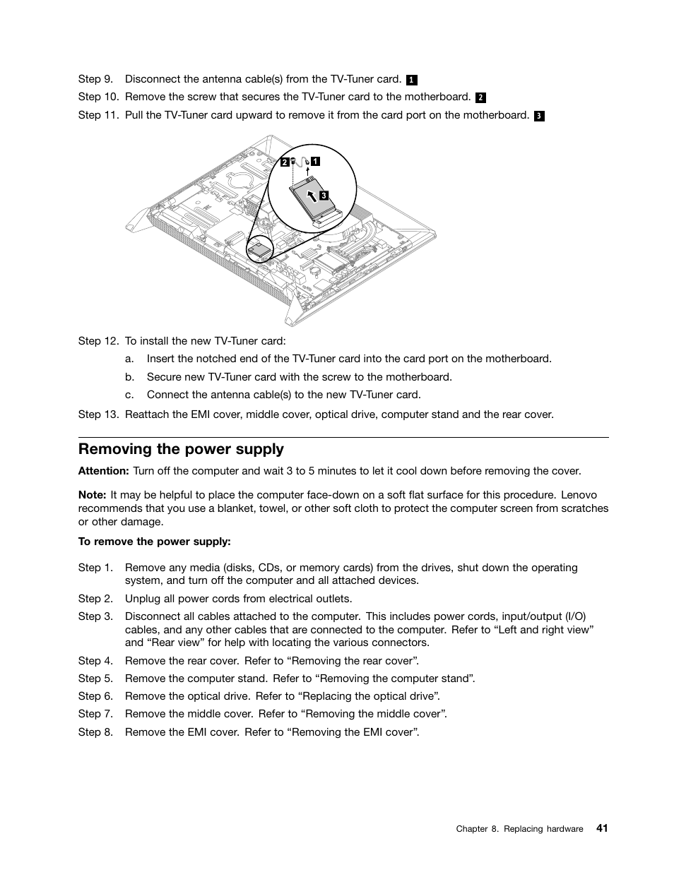 Removing the power supply | Lenovo IdeaCentre B550 All-in-One User Manual | Page 47 / 69