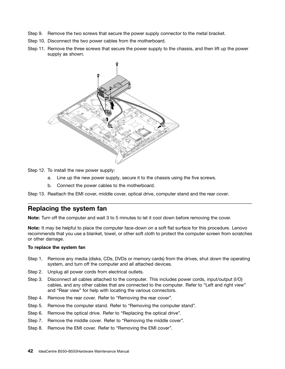 Replacing the system fan | Lenovo IdeaCentre B550 All-in-One User Manual | Page 48 / 69