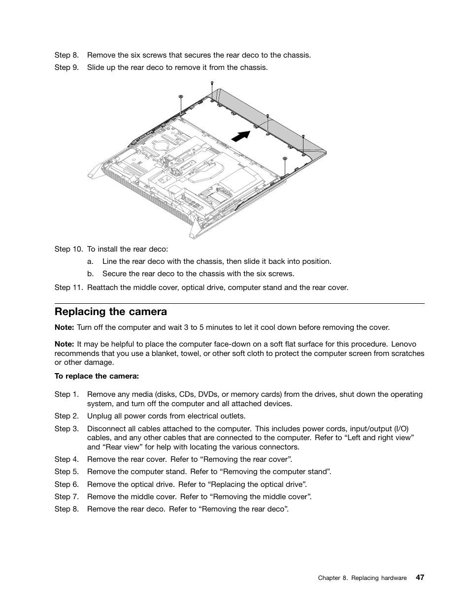 Replacing the camera | Lenovo IdeaCentre B550 All-in-One User Manual | Page 53 / 69